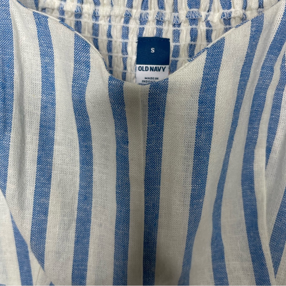 Old Navy Fit & Flare Linen-Blend Blue Stripe Midi Dress size small - Picture 4 of 4